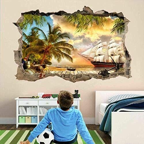 3D Wandtattoo Piratenschiff Schatzinsel Wandbild Kunst Aufkleber Wandtattoo Kinderzimmer Dekoration von LIUWW