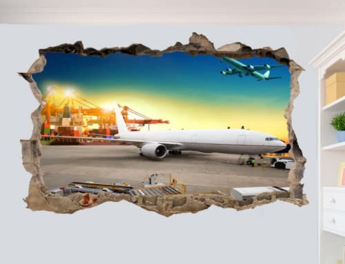 AIRPORT TERMINAL FLUGZEUG WANDAUFKLEBER 3D SMASHED ROOM DECOR DECALS WANDBILDER von LIUWW