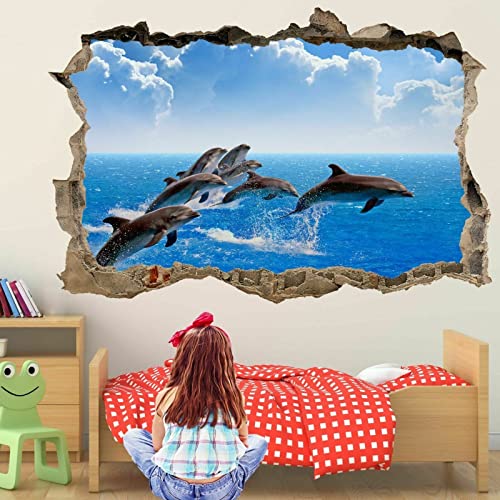 Delfin-Wand-Kunst-Aufkleber, Wandtattoo mit 3D-Effekt, Kinderzimmer-Dekor von LIUWW