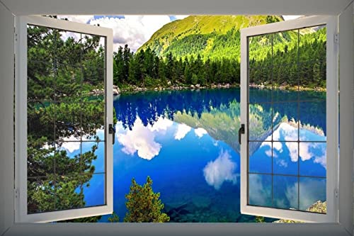 PVC-Fenster mit 3D-Effekt, Bergsee, Naturaufkleber, Wandposter, Vinyl von LIUWW