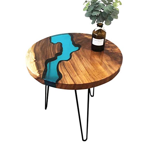 LIUXIUER Nordic Massivholz Couchtisch Einfache Kreative Harz Fluss Kleine Runde Tisch Balkon Wohnzimmer Seite Kleinen Tee Tisch, 2 Größen,60X60X40CM von LIUXIUER