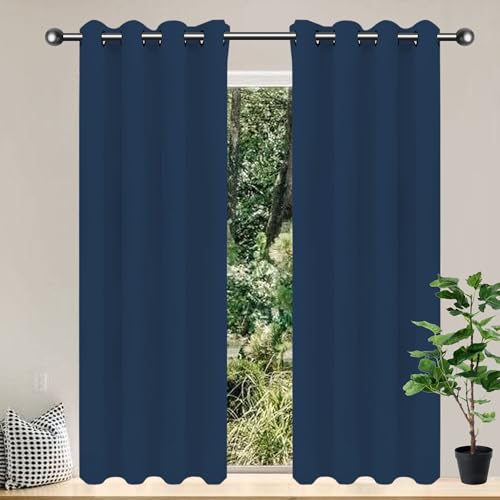 LIUYANYAN Verdunkelungsvorhang/Gardinen Vorhänge 212 x 231 cm Isolierend Kälteschutz Sonnenschutz Vorhang Blickdicht, Thermo Vorhang Kurz mit Ösen, Waschbar für Fenster Wohnzimmer, Dunkelblau von LIUYANYAN