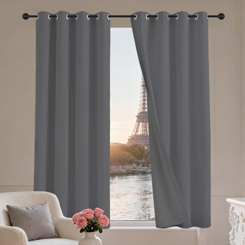 LIUYANYAN Wohnzimmer Gardinen mit Ösen 124 x 220 cm Thermo Vorhang Gegen Kälte Und Hitze Vorhang Verdunkelung Blackout Vielen Farben Und Größen für Fenster Wohnzimmer, Dunkelgrau von LIUYANYAN