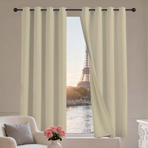 LIUYANYAN Wohnzimmer Gardinen mit Ösen 132 x 260 cm Thermo Vorhang Gegen Kälte Und Hitze Vorhang Verdunkelung Blackout Vielen Farben Und Größen für Fenster Wohnzimmer, Creme Farben von LIUYANYAN