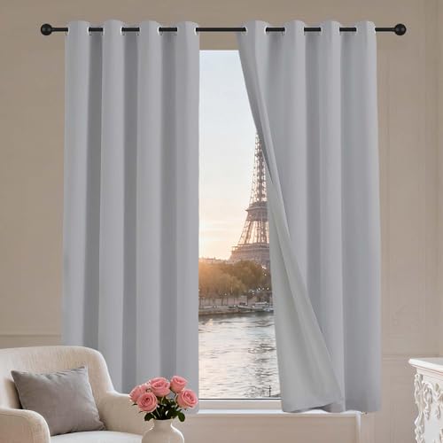 LIUYANYAN Wohnzimmer Gardinen mit Ösen 132 x 280 cm Thermo Vorhang Gegen Kälte Und Hitze Vorhang Verdunkelung Blackout Vielen Farben Und Größen für Fenster Wohnzimmer, Hellgrau von LIUYANYAN