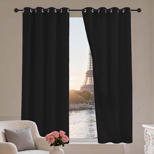 LIUYANYAN Wohnzimmer Gardinen mit Ösen 136 x 140 cm Thermo Vorhang Gegen Kälte Und Hitze Vorhang Verdunkelung Blackout Vielen Farben Und Größen für Fenster Wohnzimmer, Schwarz von LIUYANYAN