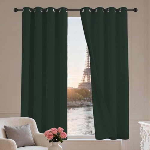 LIUYANYAN Wohnzimmer Gardinen mit Ösen 136 x 160 cm Thermo Vorhang Gegen Kälte Und Hitze Vorhang Verdunkelung Blackout Vielen Farben Und Größen für Fenster Wohnzimmer, Dunkelgrün von LIUYANYAN