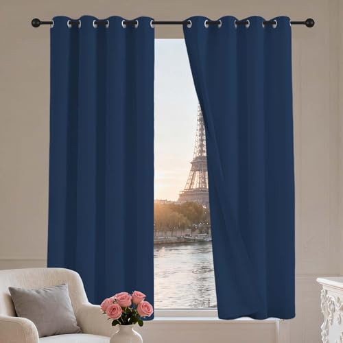 LIUYANYAN Wohnzimmer Gardinen mit Ösen 142 x 230 cm Thermo Vorhang Gegen Kälte Und Hitze Vorhang Verdunkelung Blackout Vielen Farben Und Größen für Fenster Wohnzimmer, Dunkelblau von LIUYANYAN