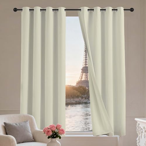 LIUYANYAN Wohnzimmer Gardinen mit Ösen 146 x 200 cm Thermo Vorhang Gegen Kälte Und Hitze Vorhang Verdunkelung Blackout Vielen Farben Und Größen für Fenster Wohnzimmer, Beige von LIUYANYAN