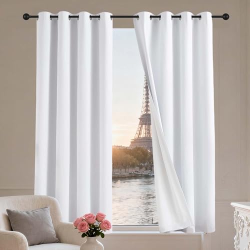 LIUYANYAN Wohnzimmer Gardinen mit Ösen 154 x 140 cm Thermo Vorhang Gegen Kälte Und Hitze Vorhang Verdunkelung Blackout Vielen Farben Und Größen für Fenster Wohnzimmer, Weiß von LIUYANYAN