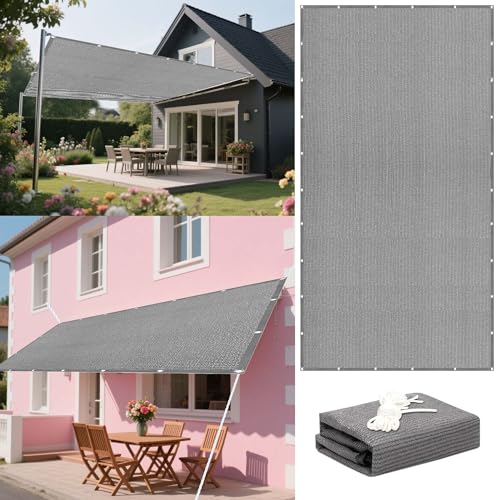 Sonnensegel Atmungsaktiv 150 x 330 cm Rechteckig Atmungsaktiv 98% UV Schutz Baldachin Garten Segel Vielen Größen mit Spannseilen für Balkon Terrasse Garten Outdoor, Hellgrau von LIUYANYAN