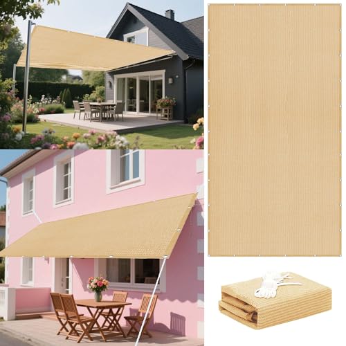 Sonnensegel Atmungsaktiv 260 x 260 cm Rechteckig Atmungsaktiv 98% UV Schutz Baldachin Garten Segel Vielen Größen mit Spannseilen für Balkon Terrasse Garten Outdoor, Sandgelb von LIUYANYAN