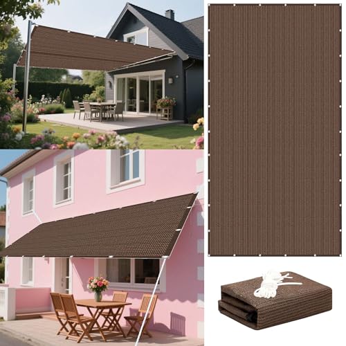 Sonnensegel Atmungsaktiv 320 x 320 cm Rechteckig Atmungsaktiv 98% UV Schutz Baldachin Garten Segel Vielen Größen mit Spannseilen für Balkon Terrasse Garten Outdoor, braun von LIUYANYAN