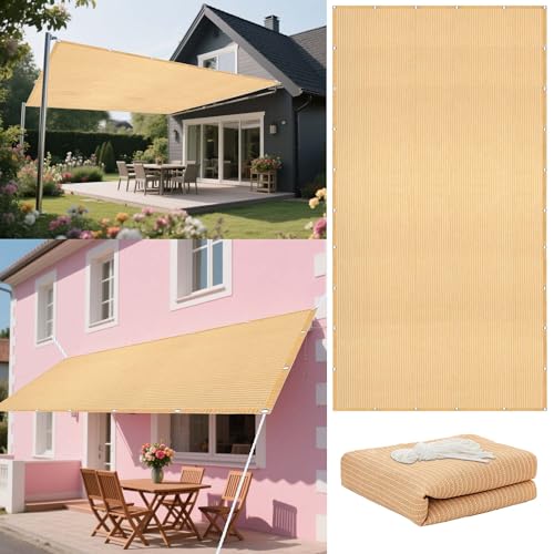 Sonnensegel Atmungsaktiv 340 x 440 cm Rechteckig Atmungsaktiv 98% UV Schutz Baldachin Garten Segel Vielen Größen mit Spannseilen für Balkon Terrasse Garten Outdoor, Creme Farben von LIUYANYAN