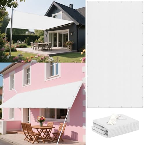 Sonnensegel Atmungsaktiv 370 x 510 cm Rechteckig Atmungsaktiv 98% UV Schutz Baldachin Garten Segel Vielen Größen mit Spannseilen für Balkon Terrasse Garten Outdoor, Weiß von LIUYANYAN