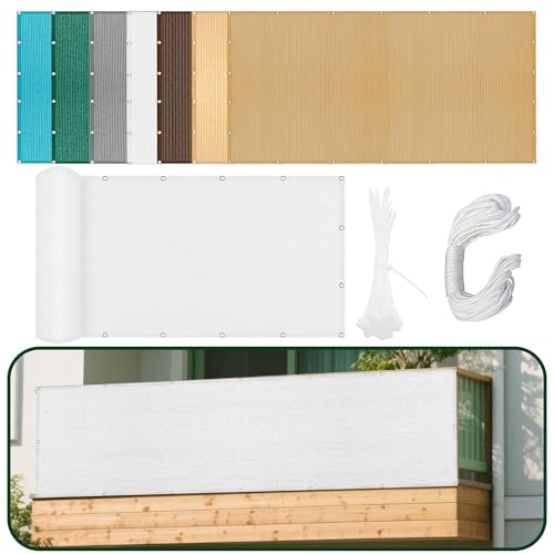 Sonnensegel Balkon 360 x 610 cm Rechteckig Atmungsaktiv 98% UV Schutz Sonnenschutz Markise mit Kordel Ohne Bohren mit Ösen Segeltuch für Garten Balkon & Terrasse, Weiß von LIUYANYAN