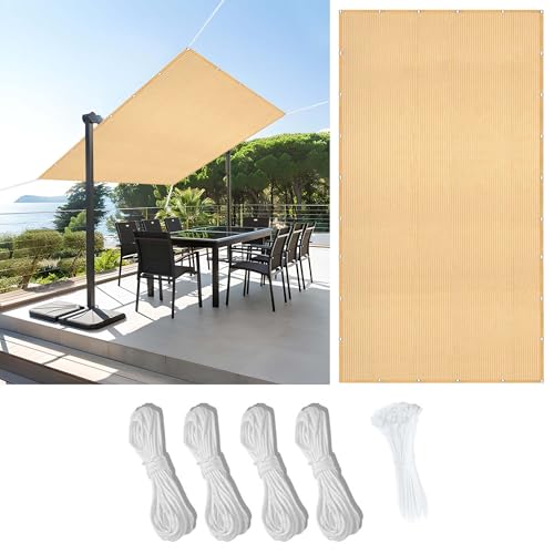 Sonnensegel Sonnenschutz 645 x 708 cm Rechteckig Atmungsaktiv 98% UV Schutz Segeltuch Pergola mit Ösen Ohne Bohren mit Seil für Patio Hinterhof Rasengarten, Creme Farben von LIUYANYAN