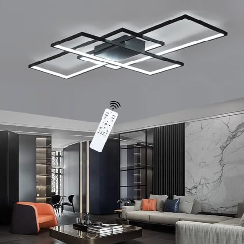 90W LED Deckenlampe mit Fernbedienung 3000K-6000K Dimmbar Schwarz Deckenleuchte, Rechteckige Anmut Design Aluminium Deckenlampe 8600LM, Wohnzimmerlampe Schlafzimmerlampe Küchenlampe L140cm × W80cm von LIUYU