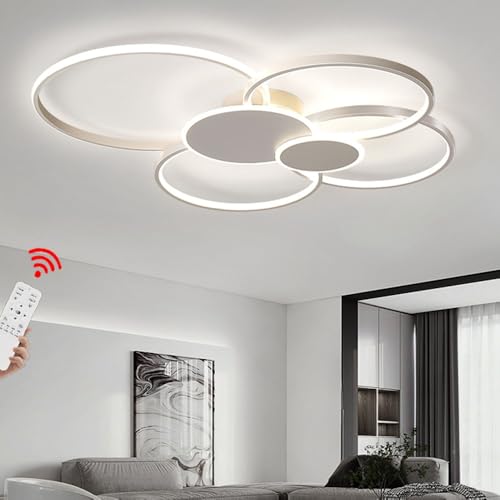 LED Deckenleuchte Wohnzimmer, Weiß, 68W, L80cm, 6-Ring Dimmbar Wohnzimmer Lampe Decke, Rund Große Wohnzimmerlampe Mit Fernbedienung, Ring Modern LED Deckenlampe 5800 lm Aluminium, L80 x B67 cm von LIUYU