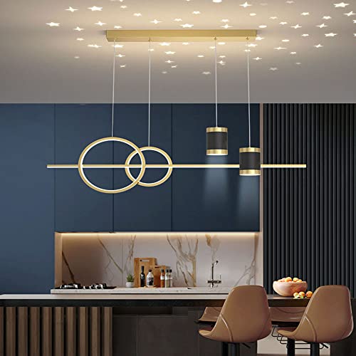 LED Pendelleuchte, Hängelampe Dimmbar Mit Fernbedienung, 45W Esszimmerlampe, Hängend Höhenverstellbar Hängeleuchte, Moderne Esstischlampe Da Sind 2 Sternenhimmel Projektionslampe, küchenlampe Gold von LIUYU