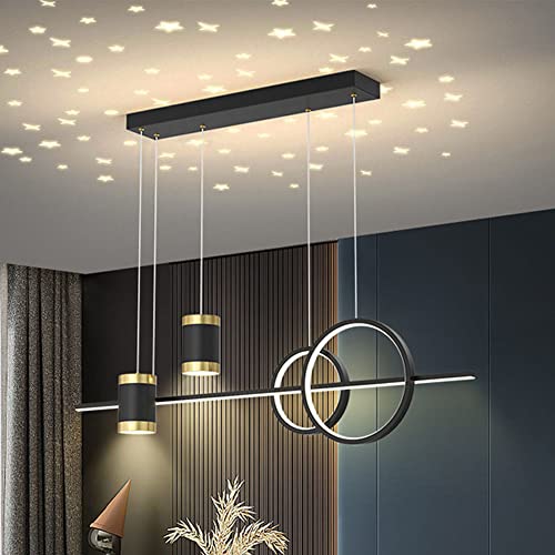 LED Pendelleuchte, Hängelampe Dimmbar Mit Fernbedienung, 45W Esszimmerlampe, Hängend Höhenverstellbar Hängeleuchte, Moderne Esstischlampe Da Sind 2 Sternenhimmel Projektionslampe, küchenlampe Schwarz von LIUYU