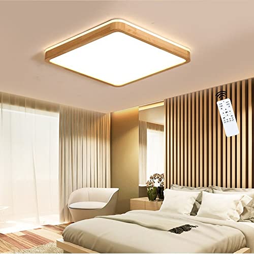 LIUYU Deckenlampe led, dimmbar Deckenleuchte, Hölzerne Lampe, Geeignet für Wohnzimmer, Schlafzimmer, Küche, Esszimmer usw Lnnenbeleuchtung, Quadratisch Holzlampe【 40cm 24W 1680LM 】 von LIUYU