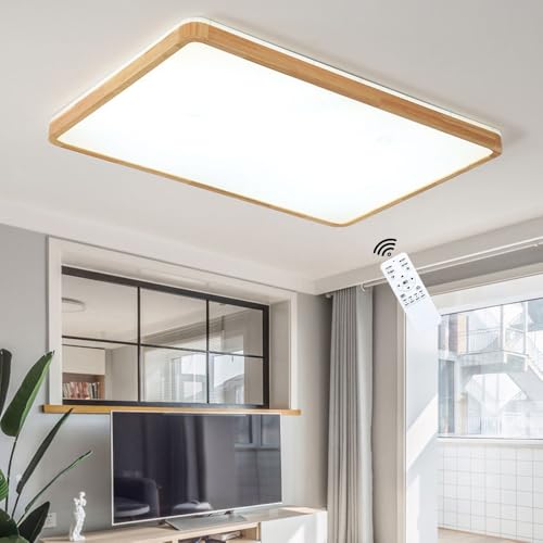 LIUYU Deckenlampe led, dimmbar Deckenleuchte, Hölzerne Lampe, Geeignet für Wohnzimmer, Schlafzimmer, Küche, Esszimmer usw Lnnenbeleuchtung, Quadratisch Holzlampe【60cm 48W 4320LM 】 von LIUYU