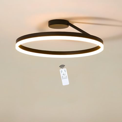 LIUYU Deckenleuchte Schlafzimmer, Modern Rund LED Deckenleuchte Dimmbar, Schlafzimmerlampe Decke Mit Fernbedienung aus Aluminium 1 Ringe Acryl Deckenlampen Schwarz Lampe Durchmesser 50cm 32W 2900 lm von LIUYU