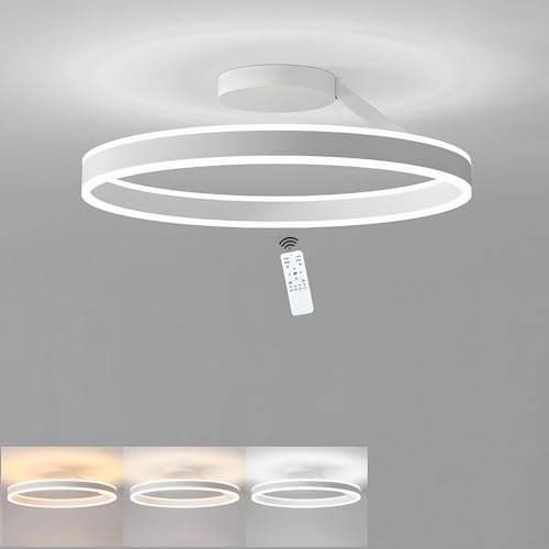 LIUYU Modern Rund Deckenlampe 68W Dimmbar Weiß LED Deckenleuchte mit Fernbedienung, Ring Lampe Decke Durchmesser 60cm (23.6in) Aluminium Deckenleuchten 2 × LED Acryl Deckenlampen 5200 lm von LIUYU
