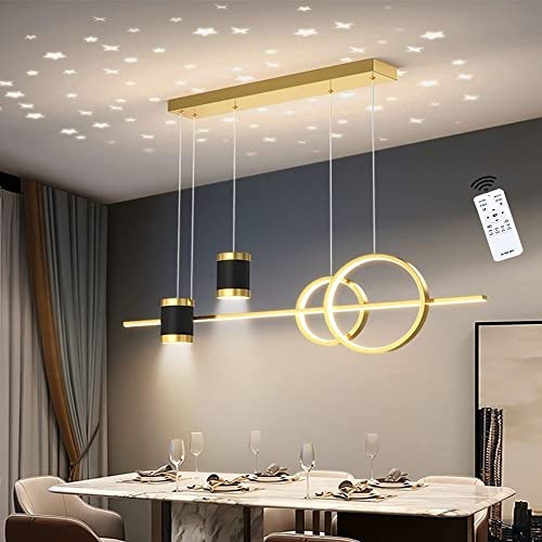 LIUYU Pendelleuchte, Esszimmerlampe, Hängend esstischlampe, mit Fernbedienung Dimmbar Goldene hängelampe lang100cm 45W Moderner LED hängeleuchte Höhe 120cm verstellbare Esstisch Kronleuchter von LIUYU