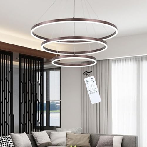 LIUYU Pendelleuchte Braun 106W, Wohnzimmerlampe Dimmbar mit Fernbedienung. Hängelampe wohnzimmer Hängend höhe Form verstellbar. Deckenlampe wohnzimmer, Pendelleuchte esstisch 3 ringe Größe 40+60+80cm LIUYU Pendelleuchte Braun 106W, Wohnzimmerlampe Dimmbar mit Fernbedienung. Hängelampe wohnzimmer Hängend höhe Form verstellbar. Deckenlampe wohnzimmer, Pendelleuchte esstisch 3 ringe Größe 40+60+80cm von LIUYU