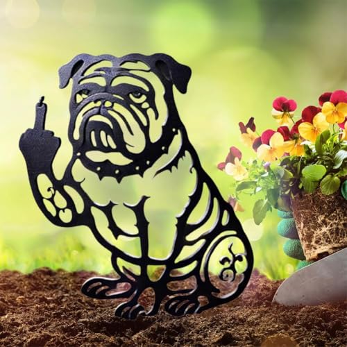 LIUZHIPENG Lustige Bulldogge Metall Gartendekoration, Französische Finger Bulldoggen Metall Dekorative Gartenstecker Schwarz Hund Silhouette Pfahl Hund Statuen Schild für Hofornamente, Rasen, Weg LIUZHIPENG Lustige Bulldogge Metall Gartendekoration, Französische Finger Bulldoggen Metall Dekorative Gartenstecker Schwarz Hund Silhouette Pfahl Hund Statuen Schild für Hofornamente, Rasen, Weg von LIUZHIPENG