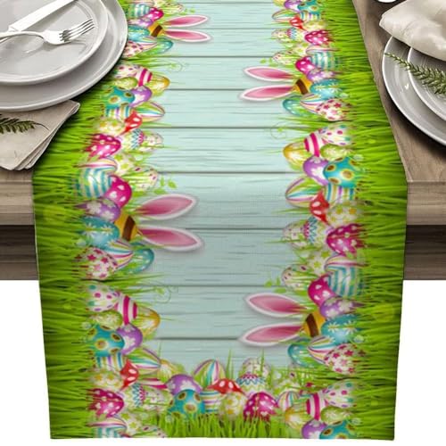 Tischläufer für Ostern, 182,9 cm, kariert, Hasenohren mit Blume, Tischläufer – fügen Sie Ihrem skurrilen Osterfest einen Tisch mit Dutt hinzu von LIUZHIPENG