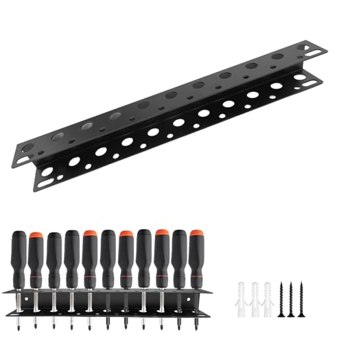 LIUZHUJ Werkzeughalter Wand 40 cm – 1,5 mm Stahl (Upgrade) mit 21 Löchern & 2 Slots – Schwarze Werkzeug Wandhalterung für Schraubenzieher, Messschieber, Garage & Werkstatt von LIUZHUJ