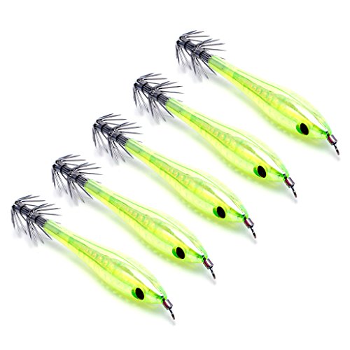 LIUZIKUN 5Pcs Glow In Dark Tintenfisch Tintenfisch Angeln Lockt Tackle Haken von LIUZIKUN