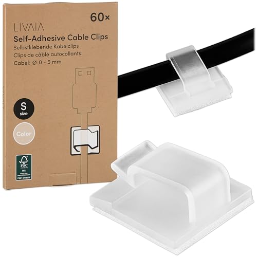 60 Stück Kabelhalter: selbstklebende Kabelclips für bestes Kabelmanagement – selbstklebender Kabelorganizer für Indoor & Outdoor – bis zu 5mm Durchmesser – Office Accessoires von LIVAIA von LIVAIA