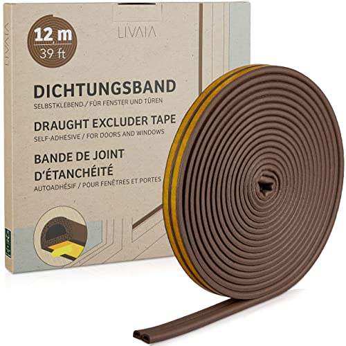 Dichtungsband Selbstklebend Wasserdicht Braun: 12m Premium Dichtband Selbstklebend Wasserdicht für Tür und Fenster Dichtung – Türdichtung, Tür Zugluftstopper Fenster – Türdichtung selbstklebend LIVAIA von LIVAIA