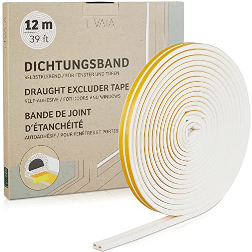 Dichtungsband Selbstklebend Wasserdicht Weiß: 12m Premium Dichtband Selbstklebend Wasserdicht für Tür und Fenster Dichtung – Türdichtung, Tür Zugluftstopper Fenster – Türdichtung selbstklebend LIVAIA von LIVAIA