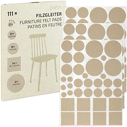 Filzgleiter Selbstklebend Beige: 111x Stuhl Filzgleiter Set in 5 Größen als Bodenschutz für Stühle und Möbel – Filz Selbstklebend – Filzgleiter für Stühle – Möbelgleiter Filz Gleiter Rund von LIVAIA Filzgleiter Selbstklebend Beige: 111x Stuhl Filzgleiter Set in 5 Größen als Bodenschutz für Stühle und Möbel – Filz Selbstklebend – Filzgleiter für Stühle – Möbelgleiter Filz Gleiter Rund von LIVAIA von LIVAIA