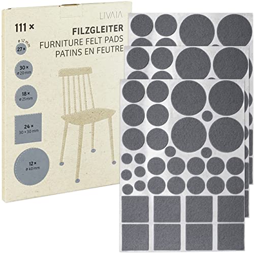 Filzgleiter Selbstklebend Grau: 111x Stuhl Filzgleiter Set in 5 Größen als Bodenschutz für Stühle und Möbel – Filz Selbstklebend Rund – Filzgleiter für Stühle, Möbelgleiter Filz Gleiter von LIVAIA Filzgleiter Selbstklebend Grau: 111x Stuhl Filzgleiter Set in 5 Größen als Bodenschutz für Stühle und Möbel – Filz Selbstklebend Rund – Filzgleiter für Stühle, Möbelgleiter Filz Gleiter von LIVAIA von LIVAIA