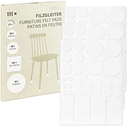 Filzgleiter Selbstklebend Weiß: 111x Stuhl Filzgleiter Set in 5 Größen als Bodenschutz für Stühle und Möbel – Filz Selbstklebend Rund – Filzgleiter für Stühle, Möbelgleiter Filz Gleiter von LIVAIA von LIVAIA
