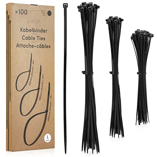 Kabelbinder Set Schwarz: 100 Kabelbinder lang in 3 Größen – Cable Organizer, Cable Management – Kabelbinder 300mm, 200mm, 400mm, LIVAIA Kabel Binder von LIVAIA