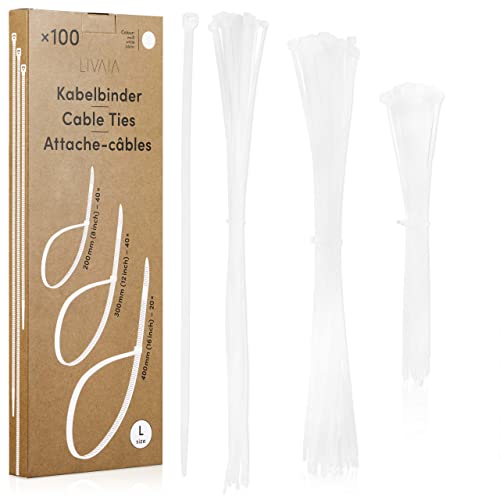 Kabelbinder Set Weiß: 100 Kabelbinder lang in 3 Größen – Kabelbinder klein, Cable Management – Kabelbinder 300mm, 200mm, 400mm, LIVAIA Kabel Binder von LIVAIA