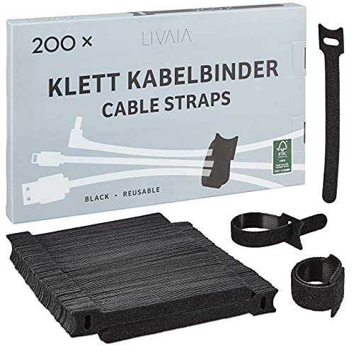 Klett Kabelbinder Wiederverschließbar: 200x Klettband Kabelbinder 15cm für einfaches Ordnen von Kabeln – Kabel Organizer, Kabelmanagement – Klettverschluss Kabelbinder Klett Selbstklebend von LIVAIA von LIVAIA