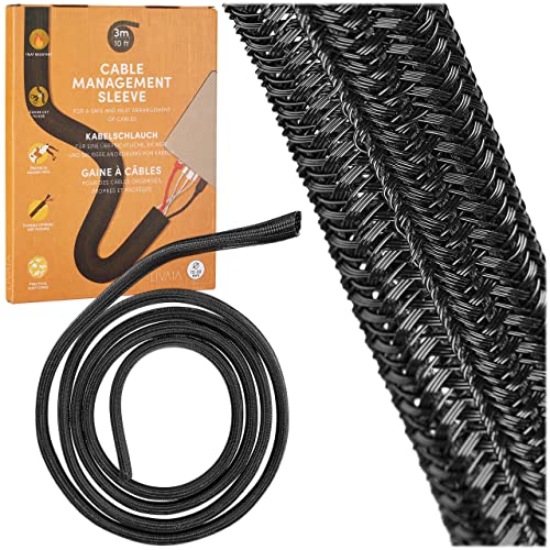 LIVAIA Kabelkanal : selbstschließender Kabelkanal schwarz für besseres Schreibtisch Kabelmanagement – 12 mm bis 20 mm x 3 m Kabelschlauch schwarz – zuschneidbarer Cable Protector für zu Hause und Büro von LIVAIA