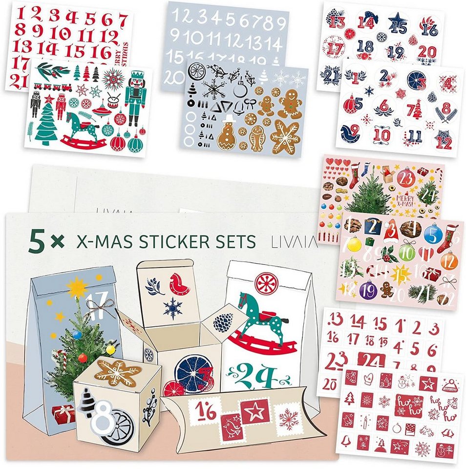 LIVAIA Sticker Weihnachtsaufkleber für Advent Kalender zu Weihnachten 5x Sticker Set, verschiedene Motive von LIVAIA