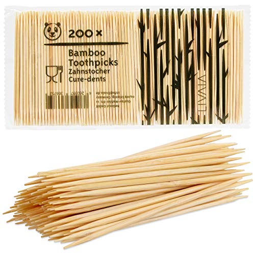 LIVAIA Zahnstocher Holz : 200x Premium Bambus Zahnstocher für schonende Zahnpflege – Holz Zahnstocher aus Bambus für Zahnhygiene und zum Basteln – Zahnhoelzer Holz rund – Nützliche Haushaltshelfer von LIVAIA