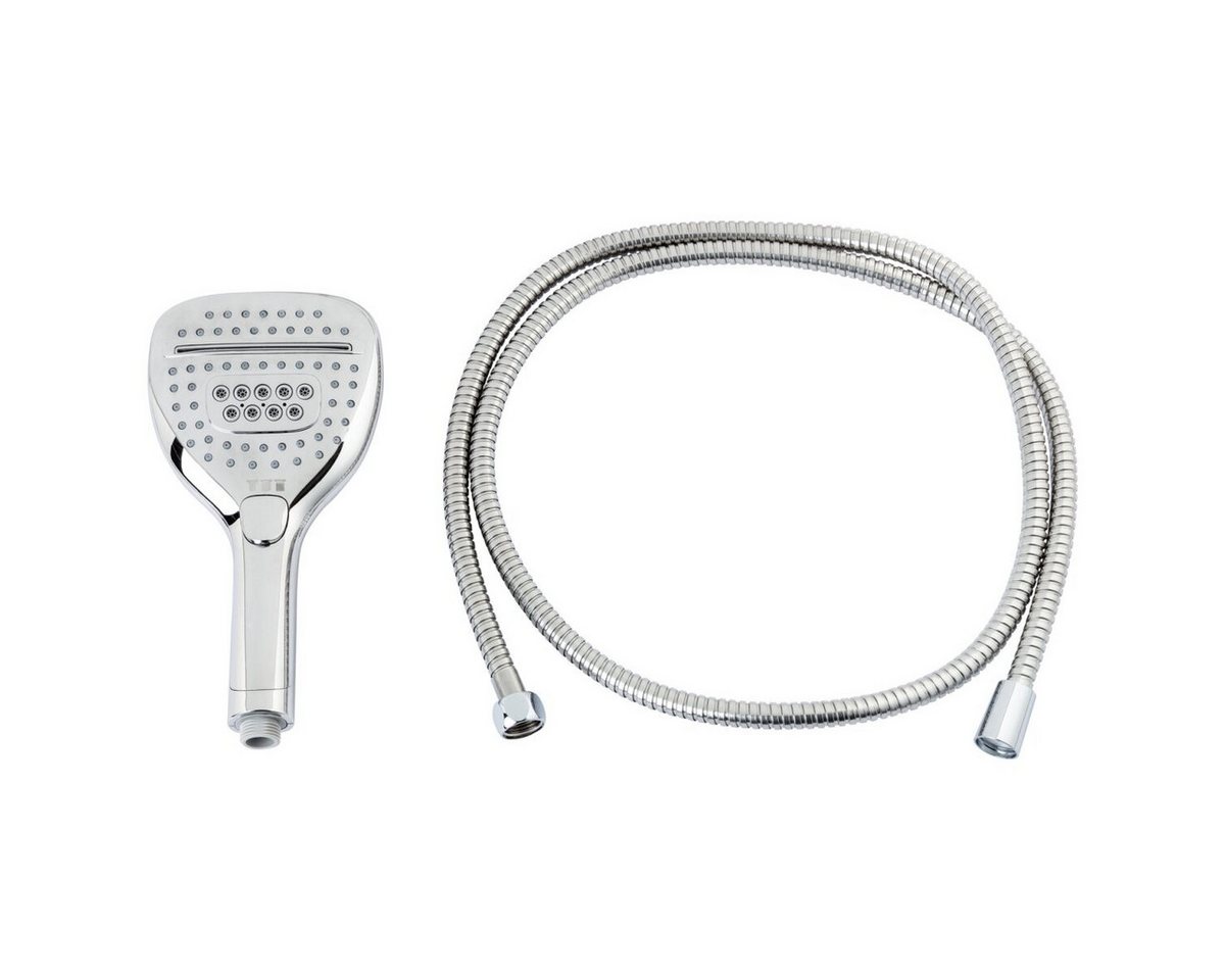 LIVARNO Regenduschkopf Multifunktions Duschkopf + Brauseschlauch + Wasserspareinsatz, (Multifunktonsduschkopf-Set, 5-tlg., Duschkopf, Brauseschlauch, Dichtungen, Wasserspareinsatz), ABS-verchromt, 3 Strahlarten, Wasserspareinsatz von LIVARNO