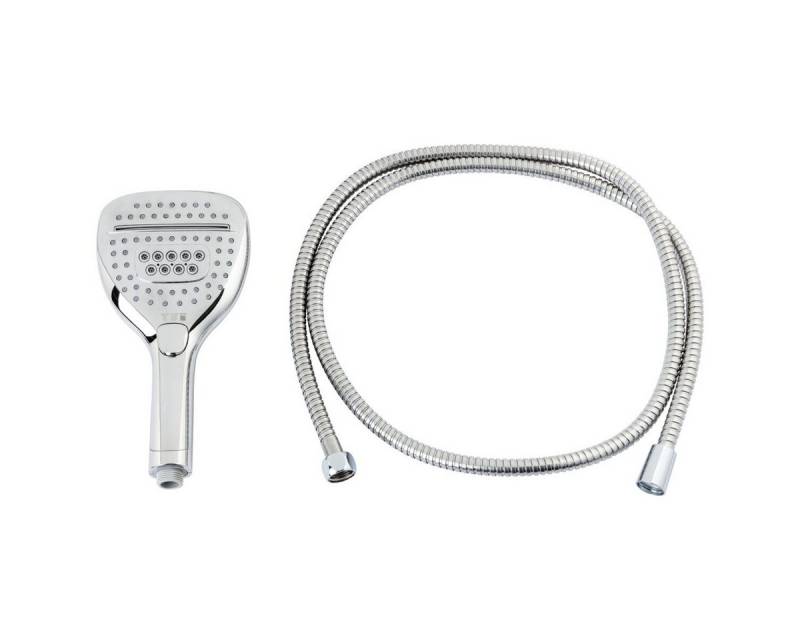 LIVARNO Regenduschkopf Multifunktions Duschkopf + Brauseschlauch + Wasserspareinsatz, (Multifunktonsduschkopf-Set, 5-tlg., Duschkopf, Brauseschlauch, Dichtungen, Wasserspareinsatz), ABS-verchromt, 3 Strahlarten, Wasserspareinsatz von LIVARNO
