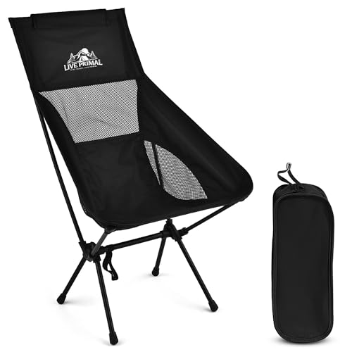 LIVE PRIMAL Robuster Klappstuhl Campingstuhl mit Tragetasche, tragbarer Outdoor-Stuhl mit Stahlrahmen und bequemem Stoff, leicht für Camping, Strand, Wandern, Angeln, Reisen von LIVE PRIMAL